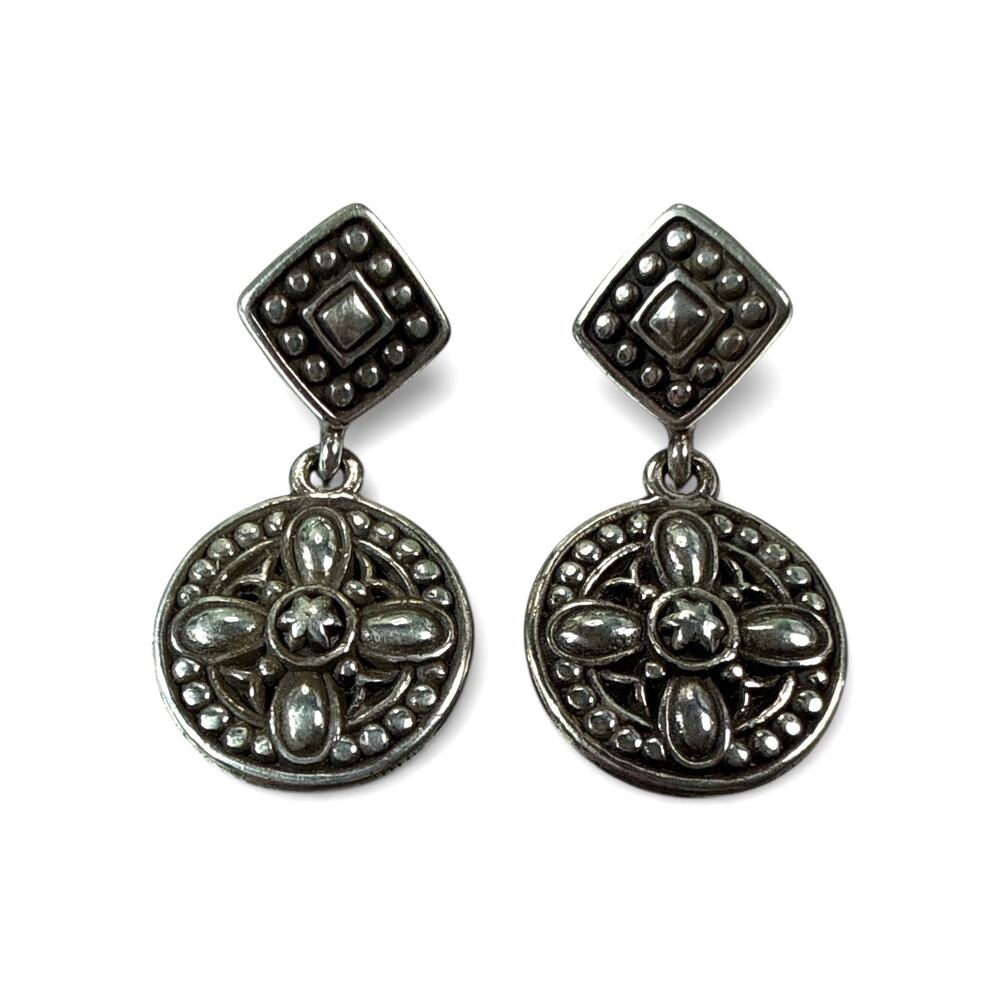 Vintage Brighton Silver-Tone Heart Scroll Drop Earrings